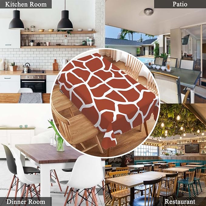 Swono 52x70 Inch Giraffe Tablecloth Brown Animal Skin Giraffe Print Farmhouse Dining Table Cloth Anti-Stain Talking Table Cover for Kitchen Dinning Room Coffee Store