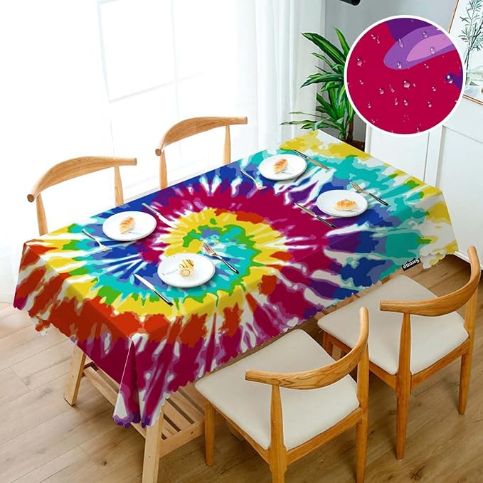 Swono Rectangle Tablecloth Tie Dye Table Cover 52x70 Inch Spiral Rainbow Tie Dye Marble Heavy Duty Table Cloth for Rectangle Tables Decorative Tablecloth for Dining Party Camping BBQ