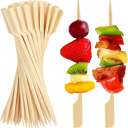 FATLODA 6 Inches Cocktail Picks Bamboo Skewers For Appetizers, 200PCS Paddle Wooden Skewers, Fancy Flat Toothpicks For Appetizers Party Sandwich Fruit Charcuterie