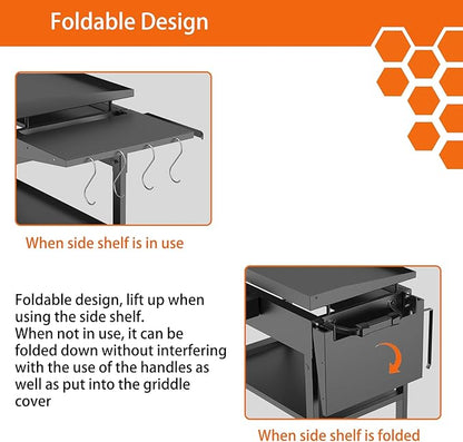 Foldable Griddle Side Shelf for Blackstone 28" Griddle, Grill Accessories with Paper Towel Holder, 4 Hooks, Grill Caddy Shelf for Blackstone Grilling Accessories