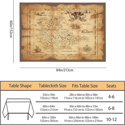TKS MITLAN Treasure Map Brown Decorative Rectangle Tablecloth Pirate Ship Polyester Table Cloths Kitchen Table Cover for Dining BBQ Picnic Coffee Table 60 x 84 Inch 6-8 Seats