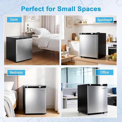 COSTWAY 1.7 Cu.Ft Mini Fridge, Compact Refrigerator w/Chiller Compartment, Adjustable Thermostat, Reversible Single Door & Low Noise, Small Refrigerator for Dorm, Office, Bedroom & Apartment (Silver)
