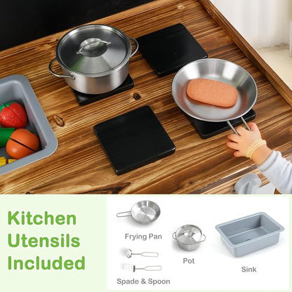 INFANS Mud Kitchen, Outdoor Play Kitchen with Drawing Board, Real Water Flow, Removable Sink, Storage, Cooking Accessories, Wooden Kids Kitchen Playset Gift for Boys Girls Ages 3+