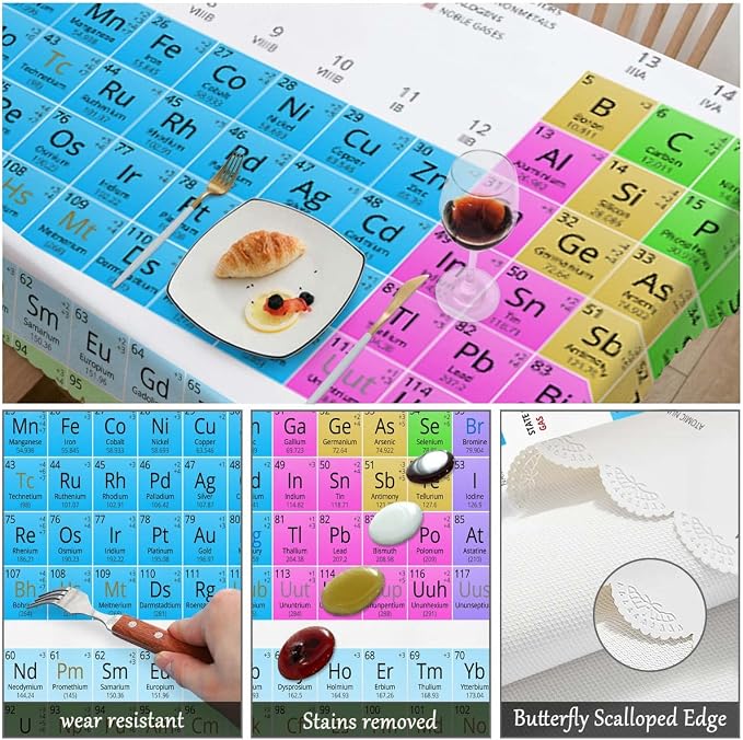 Swono Periodic Table of Elements Tablecloths Colorful Chemistry Atomic Elements Kitchen Dinning Tabletop Decoration, Polyester Table Cover for Indoor Outdoor 50x72 Inch Tablecloth