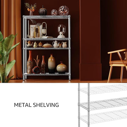 IZEUK 4-Tier Adjustable Heavy Duty Metal Wire Shelving Unit, Wide Storage Rack Organizer for Garage, Kitchen, Office, Dorm, Warehouse (Silver, 15.8" D x 45.8" W x 59.4" H, 1400 lbs Capacity)