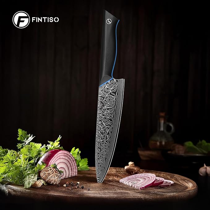 FINTISO Chef Knife 8 inch, 67-Layer Japanese Damascus Steel Kitchen Knife, Sharp Knife with G10 Handle, Professional Cooking Knives for Home and Kitchen