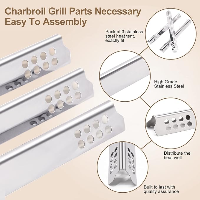 Criditpid Grill Replacement Parts for Charbroil 3 Burner 463242516 463242515 463355220 463367016 Models, Stainless Steel Grill Burners, Heat Plate Shields, Crossover Tubes and Ignitors.
