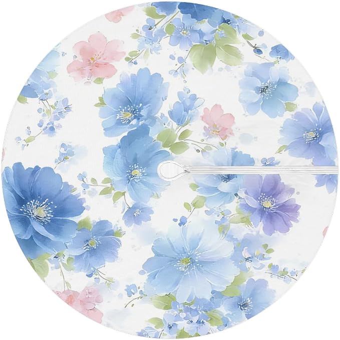 Romantic Flowers Outdoor Round Fitted Tablecloth with Umbrella Hole and Zipper, 36"-44" Elastic Patio Table Cloth Oil-Proof Waterproof Patio Table Cover for Picnic Party Camping