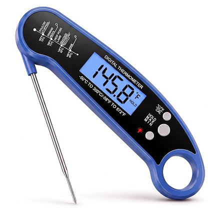 Digital Meat Thermometer, Instant Read Food Thermometer for Cooking, Blue | Fast Response, Waterproof, Backlit Display for Grilling, Air Fryer, Smoker, Kitchen Gadgets, Gift for Dad Men