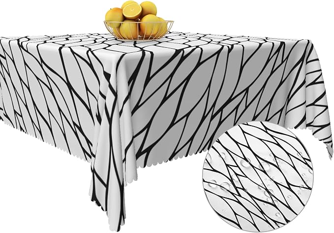 Black and White Geometric Waterproof Square Tablecloth 60x60 Inch Abstract Irregular Stripes Square Tablecloths Dining Table Cloth Buffet Parties Patio Camping Chic Decor for Home Kitchen