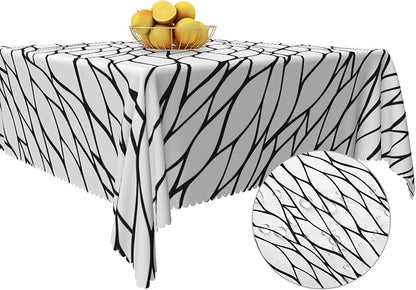 Black and White Geometric Waterproof Square Tablecloth 60x60 Inch Abstract Irregular Stripes Square Tablecloths Dining Table Cloth Buffet Parties Patio Camping Chic Decor for Home Kitchen