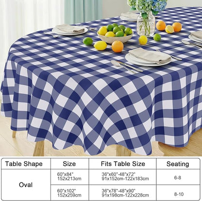 Smiry Oval Table Cloth, Vinyl Tablecloths with Flannel Backing, 60"x102" | Waterproof Picnic Table Cloth, Wipeable Buffalo Plaid Table Cover for Indoor and Outdoor (Navy & White)