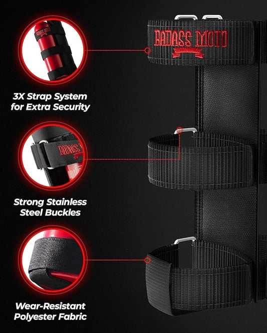 Badass Moto Fire Extinguisher Mount for Jeep - Roll Cage Holder, Adjustable for Wrangler JL, JK, JKU, TJ, CJ, Gladiator & Bronco, Fits Through 2026, No Drill, Off Road - Jeep/Bronco, Red, 2 Pack