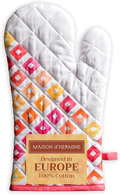 Maison d'Hermine Oven Gloves 100% Cotton Oven Mitt 7" x 13" with Loop Heat Resistant BBQ Cooking Gloves Baking Grilling Kitchen Hotel Home Farmhouse Spring Summer (Pack of 1, Summer Maze)