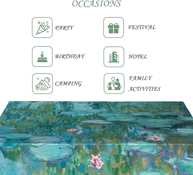 60x102 Inch Oil Painting Rectangle Tablecloth Monet Impressionist Art Water Lilies Series Table Cloth Washable Durable Table Cover for Dining Garden Atelier BBQ Home Decor