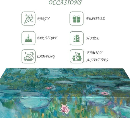 70x140 Inch Oil Painting Rectangle Tablecloth Monet Impressionist Art Water Lilies Series Table Cloth Washable Durable Table Cover for Dining Garden Atelier BBQ Home Decor