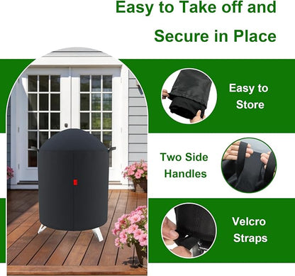 Outdoor Grill Cover Fits Cuisinart 16" Vertical Charcoal Smoker COS-116, Cover Geny Waterproof 600D Heavy Duty Round Smoker Grill Covers, 22" D x 27" H.