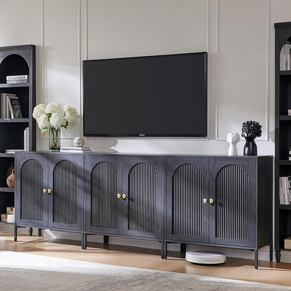 IFBUY Modern Sideboard Buffet Cabinet, 92.63" W Fluted Arched Buffet Cabinet with Storage and Adjustable Shelves, Wooden Modular Coffee Bar Cabinets for Kitchen, Entryway, Dark Grey