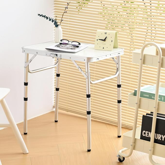 YihuiKo Small Folding Table with Carrying Handle, Portable Picnic Table | Adjustable Heights Max 27.5", Storage Net, Carrying Handle, Aluminum Alloy Frame, Foldable Table, For Camping/Patio