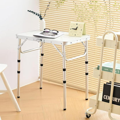 YihuiKo Small Folding Table with Carrying Handle, Portable Picnic Table | Adjustable Heights Max 27.5", Storage Net, Carrying Handle, Aluminum Alloy Frame, Foldable Table, For Camping/Patio