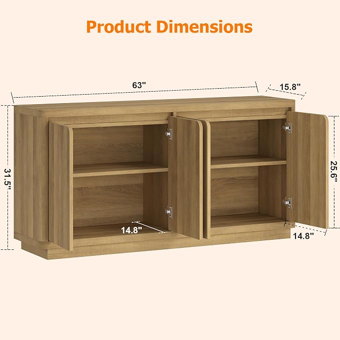 knoworld Buffet Cabinet with Storage, Outlet & Adjustable Shelves, Sideboard Cabinet with Double-Arc Doors, Classic Modern Wood Console Table & Credenza for Dining Room & Entryway