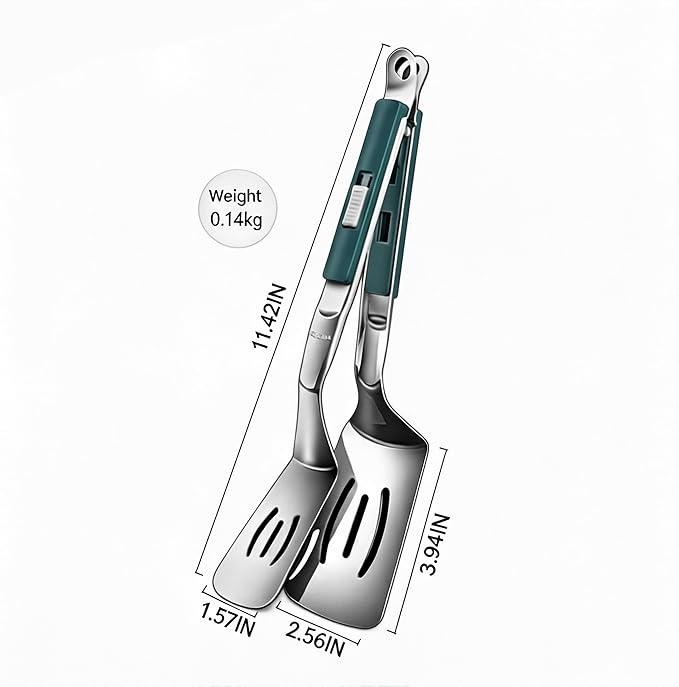 2 Pcs Spatula Tongs, 2026 Upgraded 2-in-1 Stainless Steel Grill Clamp Spatula,Heavy Duty Cooking Tongs with Anti-Scald Locking Handle, 304 Food-Grade Double Spatula for BBQ, Frying, Camping