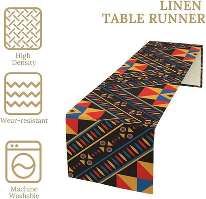 African Aztec Tribal Table Runner, Vintage Geometric Pattern Abstract Ethnic Traditional Kitchen Table Runner Decoration for Farmhouse Home Holiday Parties 13x108in