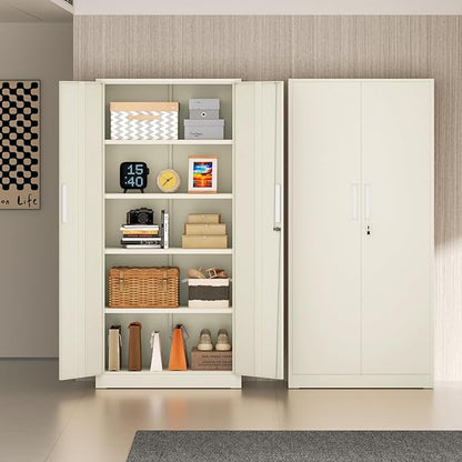 Incbruce 72” Metal Storage Cabinet, Locking Steel Storage Cabinets with 2 Doors and 4 Adjustable Shelves, Tall Lockable Tool Storages for Garage, Home, Office (Grey)