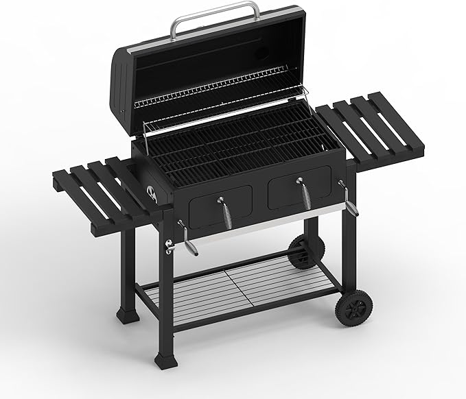 OLP8510CG Extra Large Dual Zone Charcoal Grill, 790 Square Inch Cooking Surface, With Thermometer and Warming Tray, Black