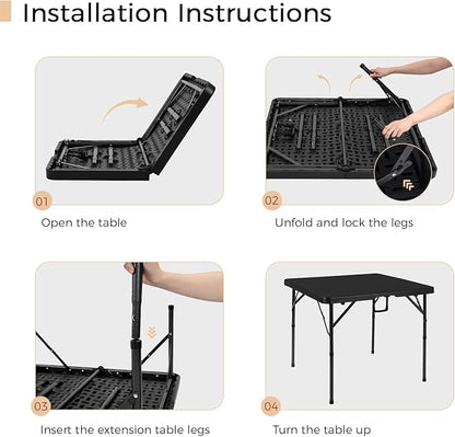 pollilar 34" Folding Card Table Square Foldable Table Plastic Portable with Detachable Legs, Dual Height Adjustable, Heavy-Duty Indoor Outdoor Dining, Game, Picnic, Mahjong Tables-Black