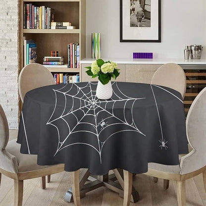Spider Web Tablecloth, Scary Horror Spider Ghosts Gothic Black Water Resistant Wipeable Table Cover for Picnic Party Holiday Kitchen Dinner Table 60"