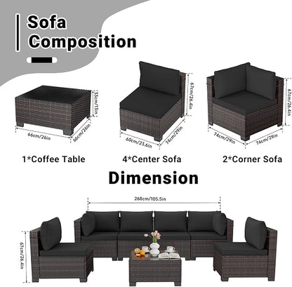 LAFWELL 7 Pieces Outdoor Patio Furniture Sets,Rattan Conversation Sectional Set,Manual Weaving Wicker Patio Sofa with Tea Table