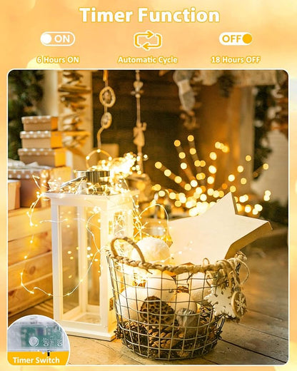 2 Pack 60 LED Fairy Lights Battery Operated with Timer, 20 FT Warm White | Cuttable Copper Wire, Waterproof Battery String Lights for Indoor Outdoor, Wedding, Bedroom, Home, DIY, Christmas Decorations
