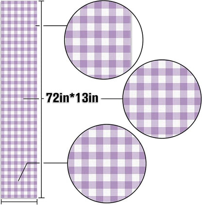 Light Purple Gingham Table Runner Purple Checkered Plaid Birthday Party Decorations Wedding Baby Shower BBQ Picnic Home Kitchen Table Decor (Purple, 13" x 72")
