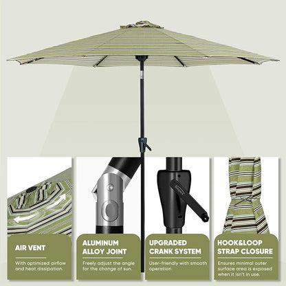 Tempera Patio Market Outdoor Table Umbrella with Push Button Tilt and Crank, Large Sun Umbrella with Sturdy Pole & Fade Resistant Canopy, Easy to Set