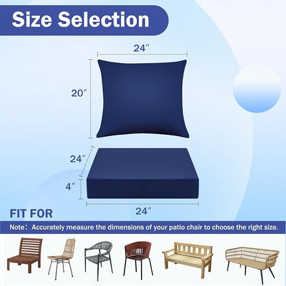 IASEAHK Outdoor Seat Cushion Set, Waterproof & Fade Resistant Patio Chair Cushions, Outdoors Cushion for Patio Furniture, 24 x 24 x 4 Inch, Outdoor Couch Cushions with Handle and Ties, Navy Blue