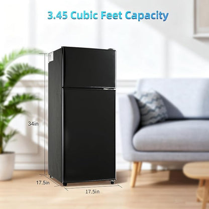 Dorm Fridge with Freezer, Small Refrigerator 3.45 Cu. Ft. with Freezer | 7-Level Temperature Adjustable Apartment Size Fridge with Removable Shelves for Kichen, College, Office, Apartment, Black