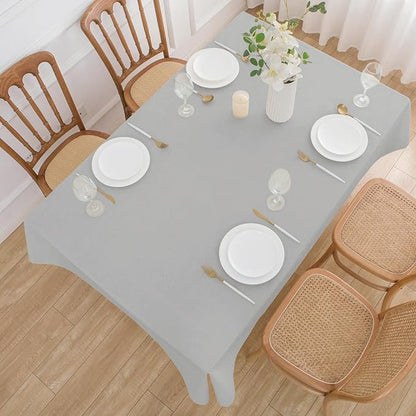 NLMUVW Vinyl Tablecloth with Flannel Backing 100% Waterproof Rectangle PVC Table Cloth Wipe Clean Table Cover for Dining Party Camping Outdoor, Light Grey, 60 X 96 Inch