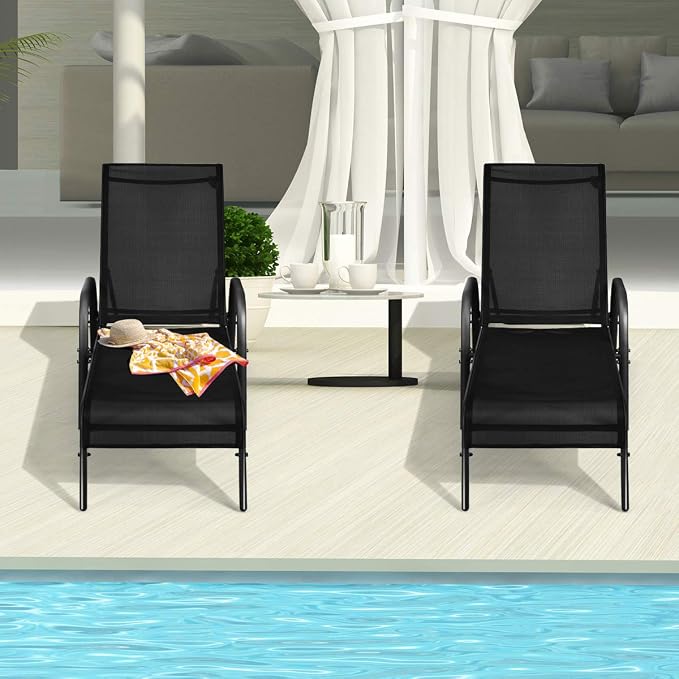 Tangkula Lounge Chair Outdoor, Patio Chaise Lounge with Adjustable Backrest, Reclining Pool Lounge Chair for Outside with Heavy Duty Steel Frame, Suitable for Beach, Yard, Balcony, Poolside
