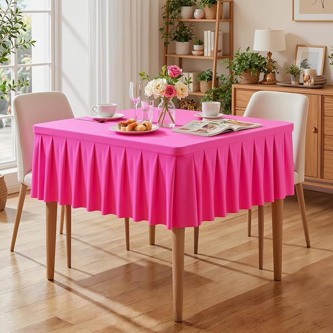 PARTISKY Hot Pink Spandex Square Tablecloths 34x34 Inch 4 Pack, Wrinkle Free Fitted Card Table Cloth Stretch Square Table Cover for Kitchen Dinner, Holiday Party, Wedding Banquet, Display Trade Show