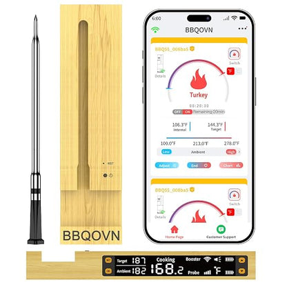 WiFi Sub-1G Wireless Meat Thermometer Unlimited Range, Check Temp Anywhere,7 NIST Certified Sensors with Ambient Temp, Monitor for BBQ, Grill, Oven, Smoker, Air Fryer
