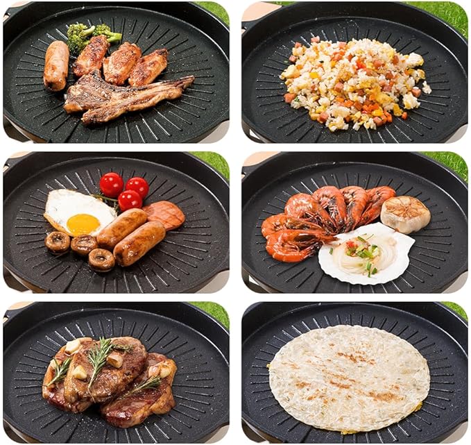 Korean Style 12.6in Grill Pan Non-stick Maifan Coated Smokeless Griddle Pan Compatible for Induction, Gas Stove, Electric Cooktop Stovetop Plate Indoor or Outdoor BBQ (Square)