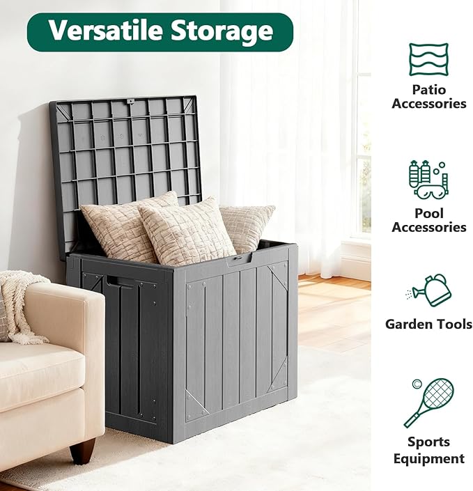 Outdoor Storage Box,30 Gallon Deck Box Outdoor Storage Bench Outside Waterproof Resin Storage Bench, Lockable Patio Cushions, Garden Tools Storage For Furniture, UV Resistant Gray