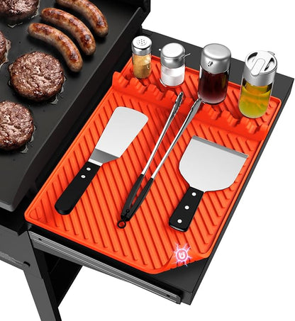 Grill Silicone Mat for Blackstone - BBQ Side Shelf Mat With Magnetic 1 PCS | Waterproof and Oil-proof,450°F Heat Resistant,Food Grade,Griddle Accessories,Spatula Utensil Storage Rack,Outdoor and Kitchen