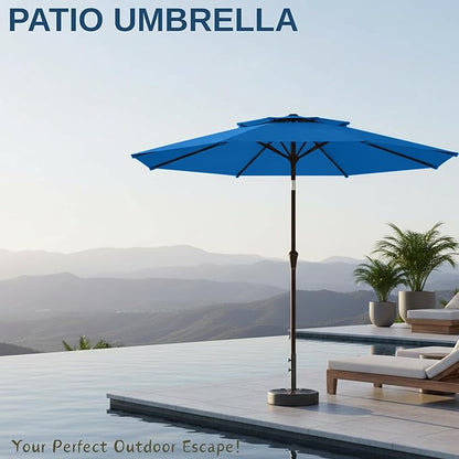 9ft 2-Tiers Patio Umbrella,Outdoor Market Table Umbrella with Push-Button Tilt & Crank | UV Protection,Suit for Backyard,Garden,Pool,Deck(Royal Blue)