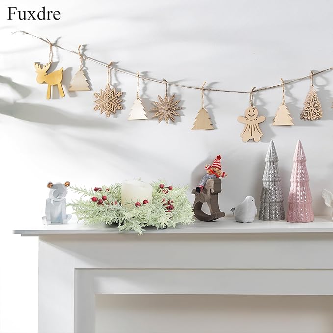 2 Pcs Christmas Candle Rings Wreaths, 10 Inch Flocked Candle Wreath with Artificial Berries Rosemary, Christmas Candle Holder Indoor Decor for Home Kitchen Cabinets Centerpieces for Tables