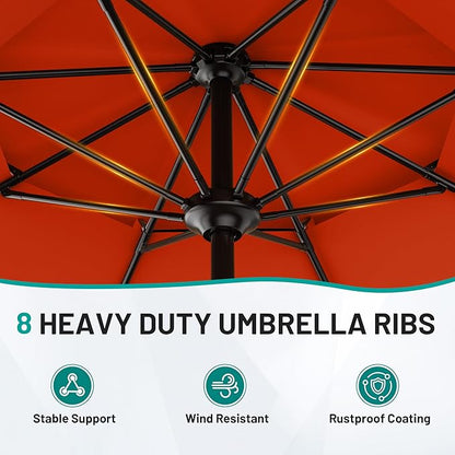 AreShark 9ft 2 Tiers Patio Umbrella - Outdoor Umbrella Waterproof UV Protection, Market Table Umbrella w/Push Button Tilt&Crank for Pool, Porch, Garden(Red)