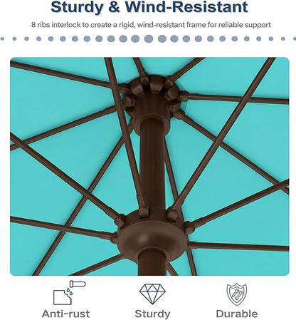 PatioKingdom 10FT Patio Umbrella with Push Button Tilt and Crank, Outdoor Market Umbrella with 8 Fiberglass Ribs, UV Protection Table Umbrella for Pool,Backyard,Garden,Deck