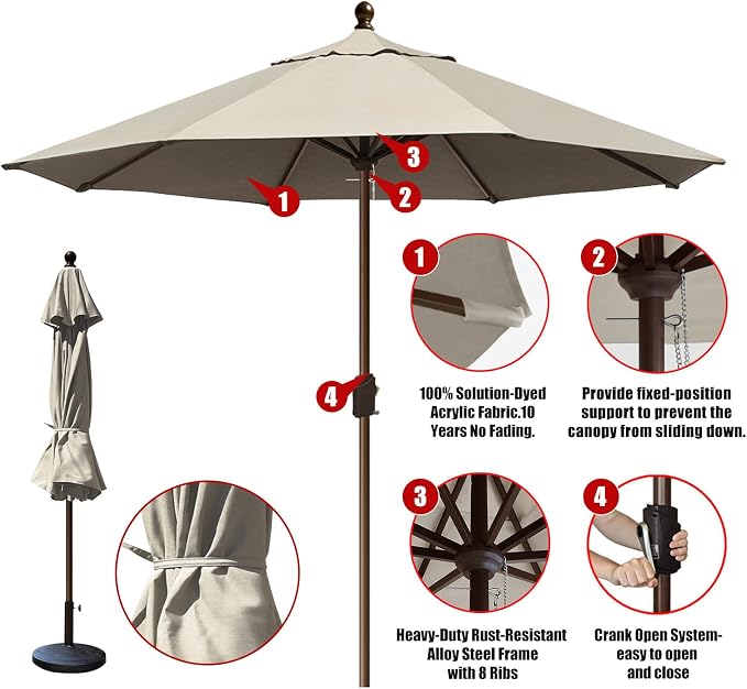 EliteShade USA 10-Year-Non-Fading 10Ft Market Patio Umbrella, UPF 50+ UV Protection Performance Sun Umbrella, Heavy Duty Commercial Grade Outdoor Table Umbrella with Crank, Windproof Vented Top for Garden, Pool, Deck and Outdoor Playsets, No Tilt, Anti...