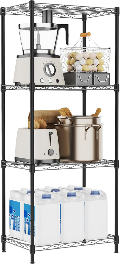M MZG 4 Tiers Shelf Metal Storage Shelves Wire Rack Closet Organizers for Garage Kitchen Bathroom Laundry Black 11.8" D x 17.7" W x 41.9" H